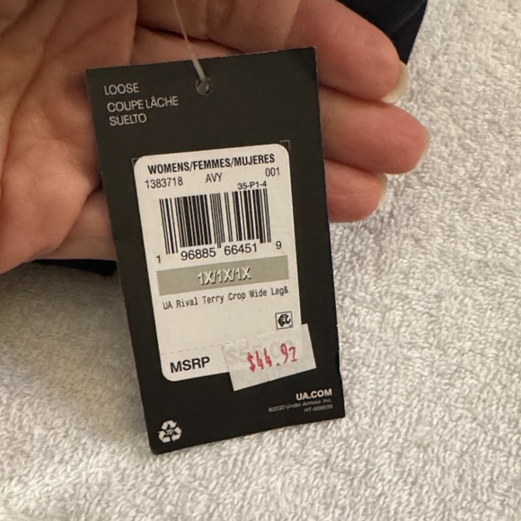 NWT Under Armour Rival Terry Crop Capri Joggers 33” length. Wide leg Loose Fit - Picture 9 of 9